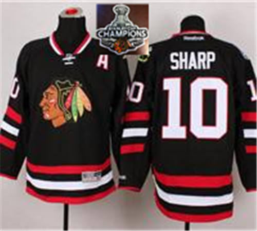 Chicago Blackhawks Jerseys 10 Patrick Sharp(A patch) Black 2015 Stanley Cup Champions NHL Jersey