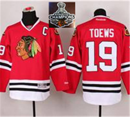 Chicago Blackhawks Jerseys 19 Jonathan Toews with C patch Red 2015 Stanley Cup Champions NHL Jersey