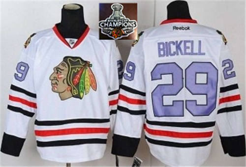 Chicago Blackhawks Jerseys 29 Bickell white purple number 2015 Stanley Cup Champions NHL Jersey