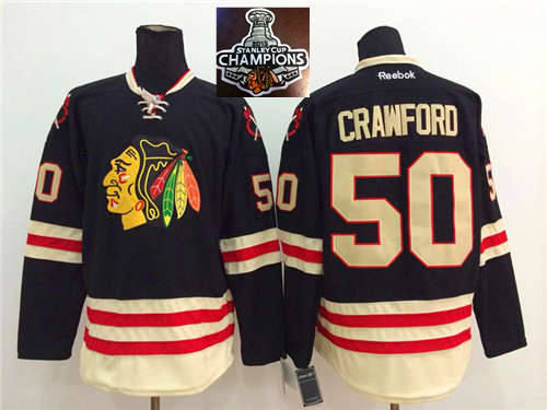 Chicago Blackhawks Jerseys 50 Corey Crawford Black 2015 Stanley Cup Champions NHL Jersey