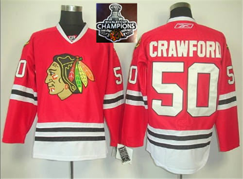 Chicago Blackhawks Jerseys 50 Corey Crawford Red 2015 Stanley Cup Champions NHL Jersey