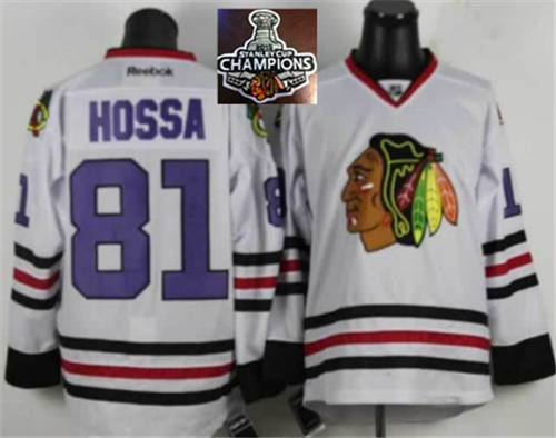 Chicago Blackhawks Jerseys 81 Marian Hossa white purple number 2015 Stanley Cup Champions NHL Jersey