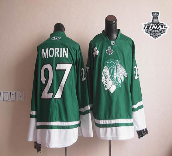 Chicago Blackhawks St Patty-s Day 27 Jeremy Morin Green 2015 Stanley Cup NHL jersey
