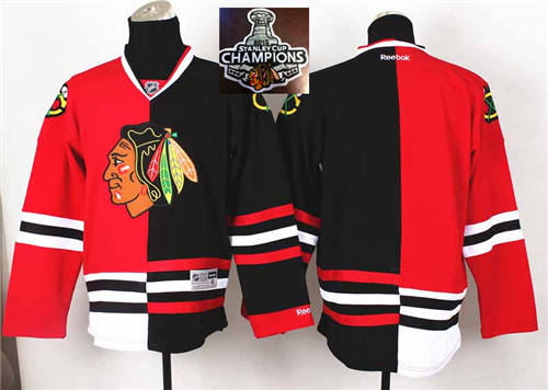 Chicago Blackhawks blank Red Black Split 2015 Stanley Cup Champions Jersey