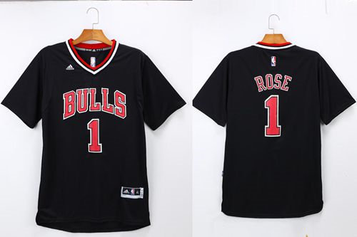 Chicago Bulls 1 Derrick Rose Black Short Sleeve NBA Jersey