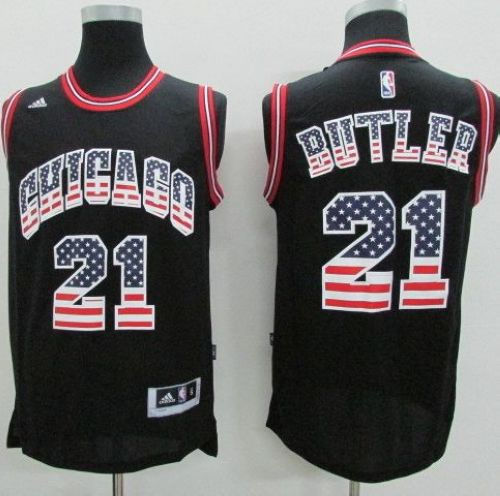 Chicago Bulls 21 Jimmy Butler Black USA Flag Fashion NBA Jersey