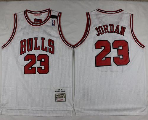 Chicago Bulls 23 Michael Jordan White Throwback Mitchell And Ness NBA Jersey