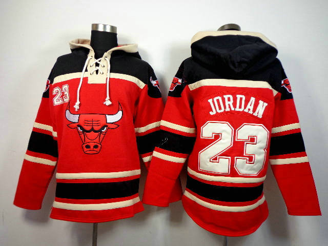 Chicago Bulls 23 Michael Jordan red Sawyer Hooded Sweatshirt Jersey
