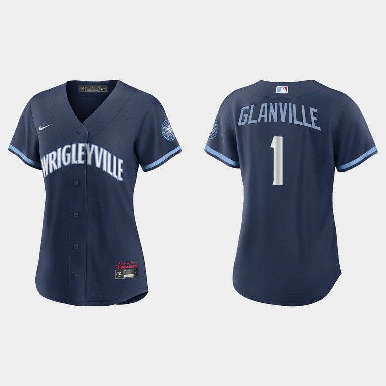 Chicago Cubs #1 Doug Glanville Women's Nike 2021 City Connect Navy MLB Jersey