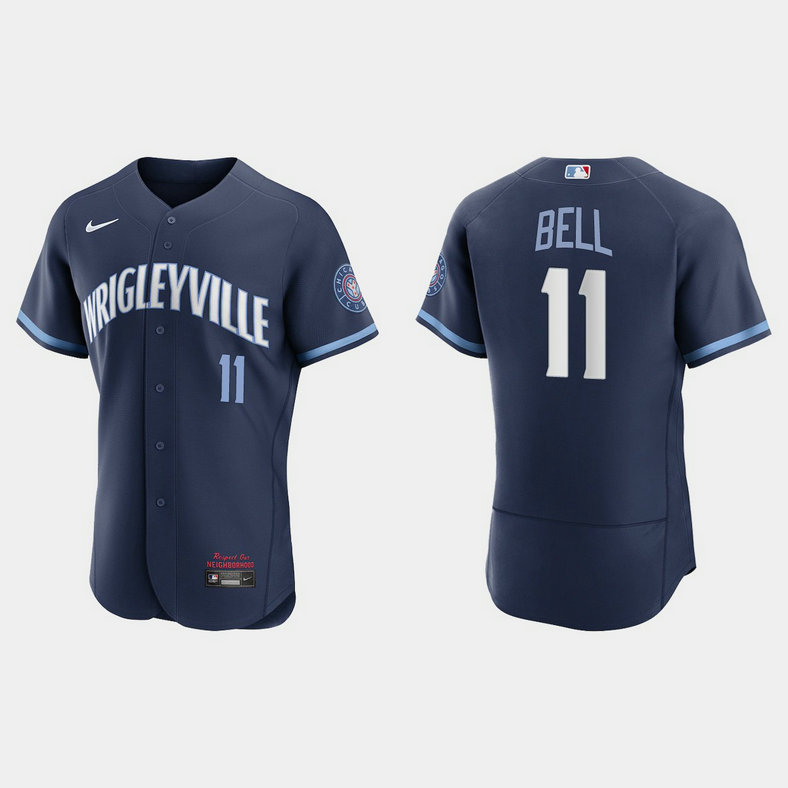 Chicago Cubs #11 George Bell Men's Nike 2021 City Connect Authentic Navy MLB Jersey