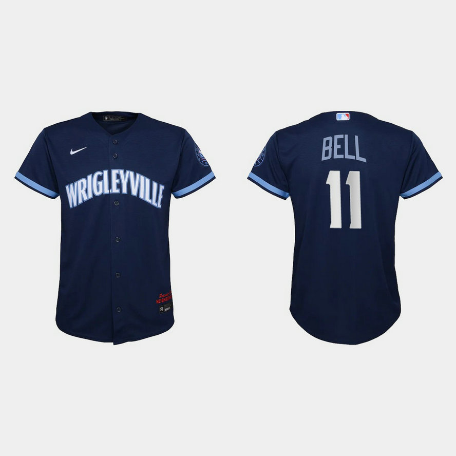 Chicago Cubs #11 George Bell Youth Nike 2021 City Connect Navy MLB Jersey