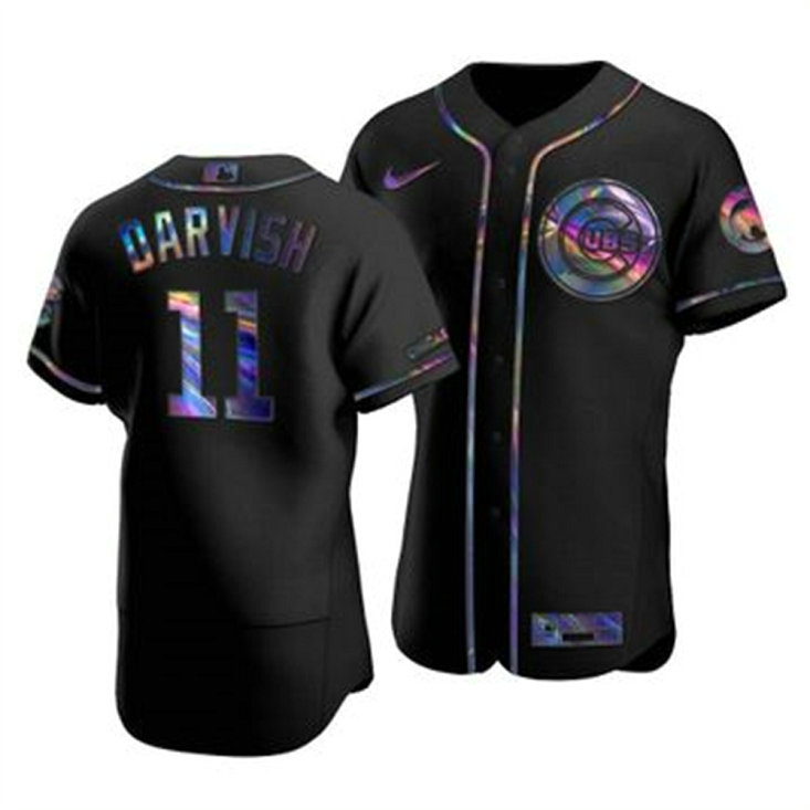 Chicago Cubs #11 Yu Darvish Men's Nike Iridescent Holographic Collection MLB Jersey - Black
