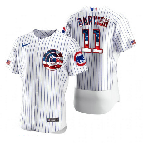 Chicago Cubs #11 Yu Darvish Men's Nike White Fluttering USA Flag Limited Edition Authentic MLB Jersey