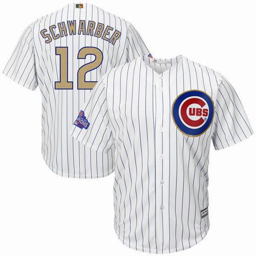 Chicago Cubs #12 Kyle Schwarber White 2017 Gold Program 2016 World Series Champions Jersey