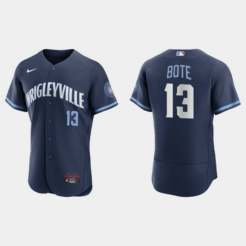 Chicago Cubs #13 David Bote Men's Nike 2021 City Connect Authentic Navy MLB Jersey