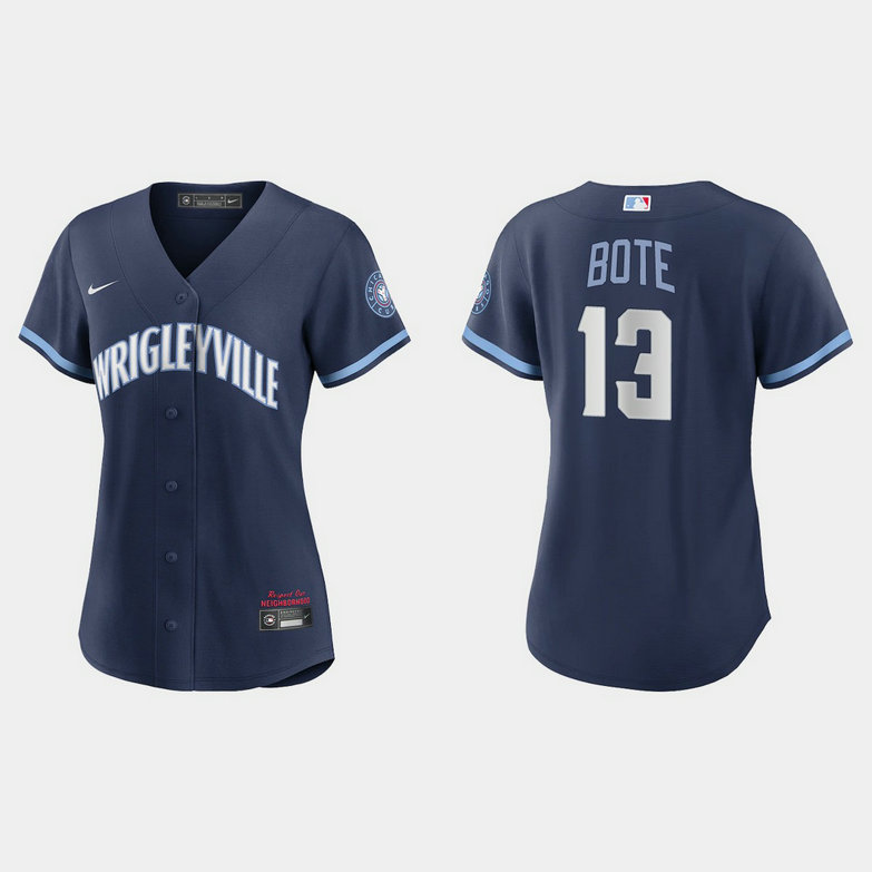 Chicago Cubs #13 David Bote Women's Nike 2021 City Connect Navy MLB Jersey