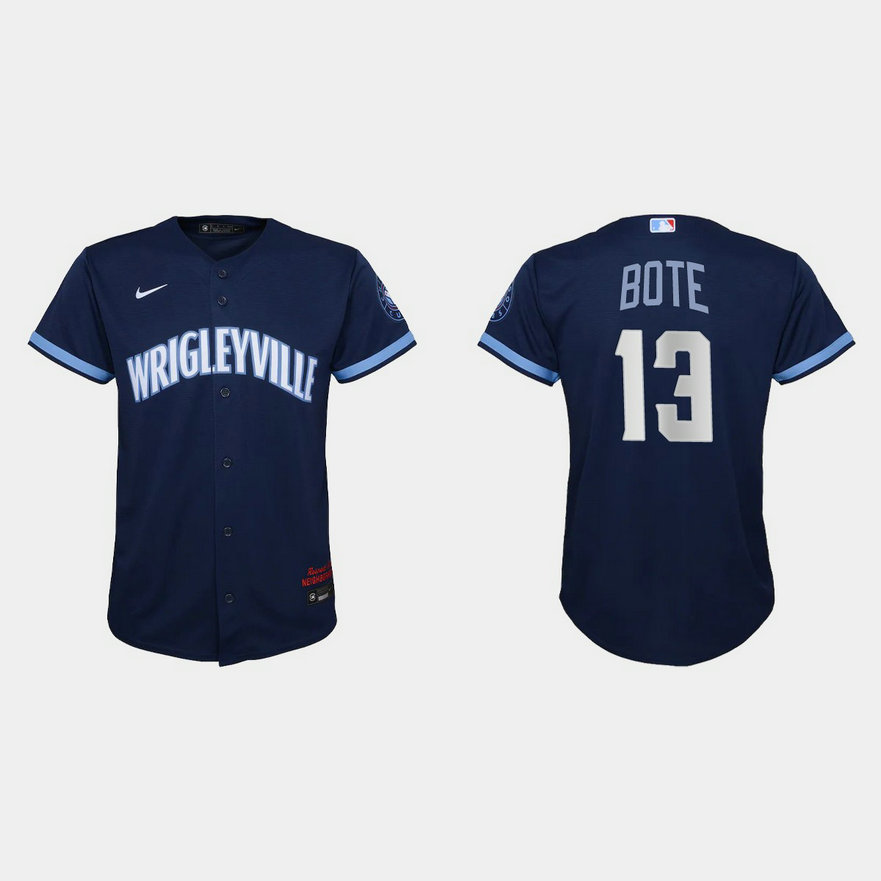 Chicago Cubs #13 David Bote Youth Nike 2021 City Connect Navy MLB Jersey