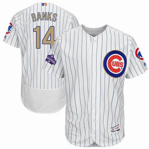 Chicago Cubs #14 Ernie Banks White flexbase 2017 Gold Program 2016 World Series Champions Jersey