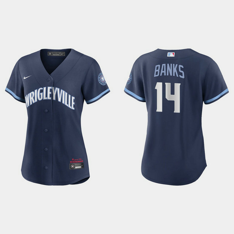 Chicago Cubs #14 Ernie Banks Women's Nike 2021 City Connect Navy MLB Jersey