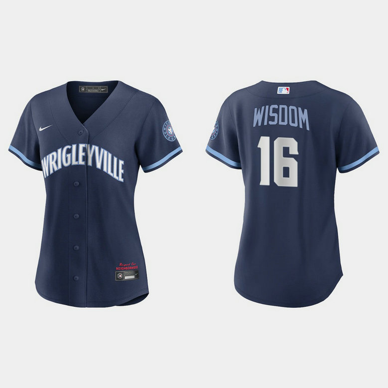 Chicago Cubs #16 Patrick Wisdom Women's Nike 2021 City Connect Navy MLB Jersey
