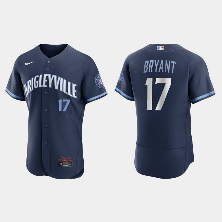 Chicago Cubs #17 Kris Bryant Men's Nike 2021 City Connect Authentic Navy MLB Jersey