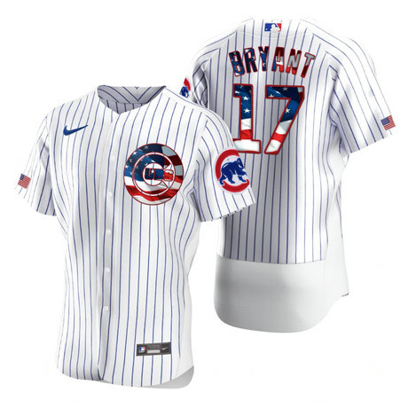 Chicago Cubs #17 Kris Bryant Men's Nike White Fluttering USA Flag Limited Edition Authentic MLB Jersey