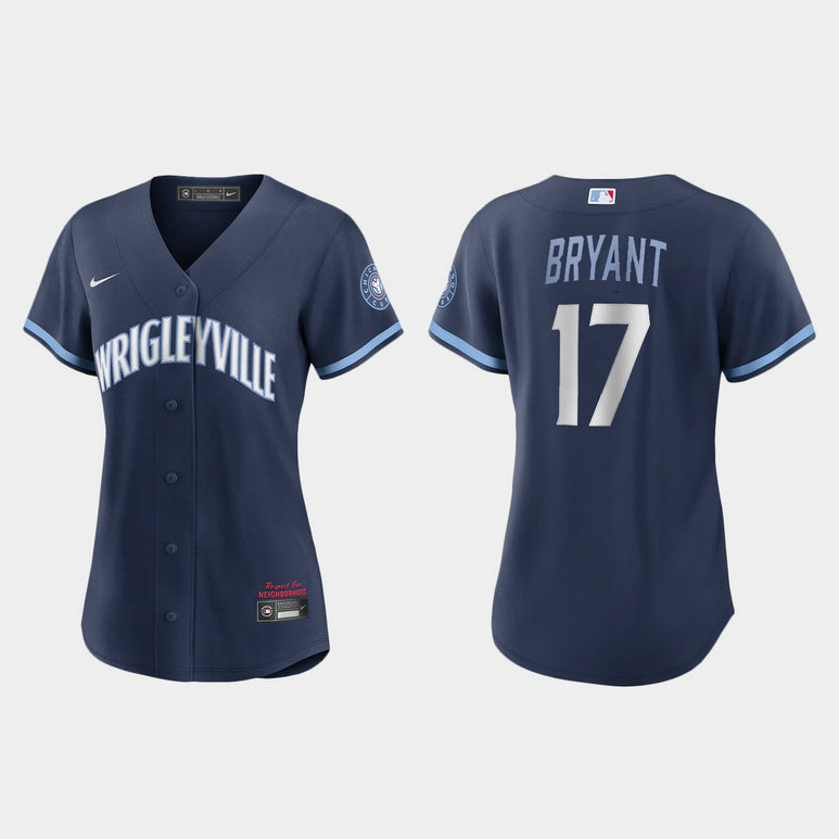 Chicago Cubs #17 Kris Bryant Women's Nike 2021 City Connect Navy MLB Jersey