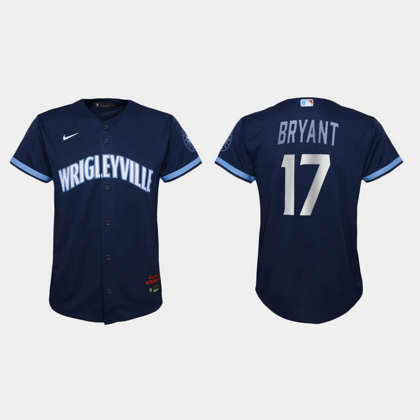Chicago Cubs #17 Kris Bryant Youth Nike 2021 City Connect Navy MLB Jersey