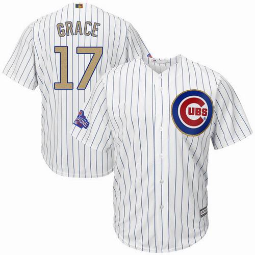 Chicago Cubs #17 Mark Grace White White 2017 Gold Program 2016 World Series Champions Jersey