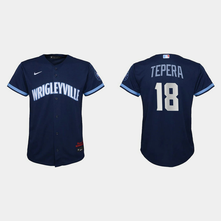 Chicago Cubs #18 Ryan Tepera Youth Nike 2021 City Connect Navy MLB Jersey