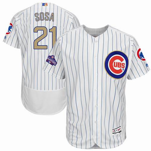 Chicago Cubs #21 Sammy Sosa White flexbase 2017 Gold Program 2016 World Series Champions Jersey
