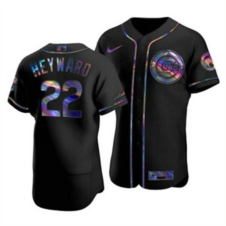 Chicago Cubs #22 Jason Heyward Men's Nike Iridescent Holographic Collection MLB Jersey - Black
