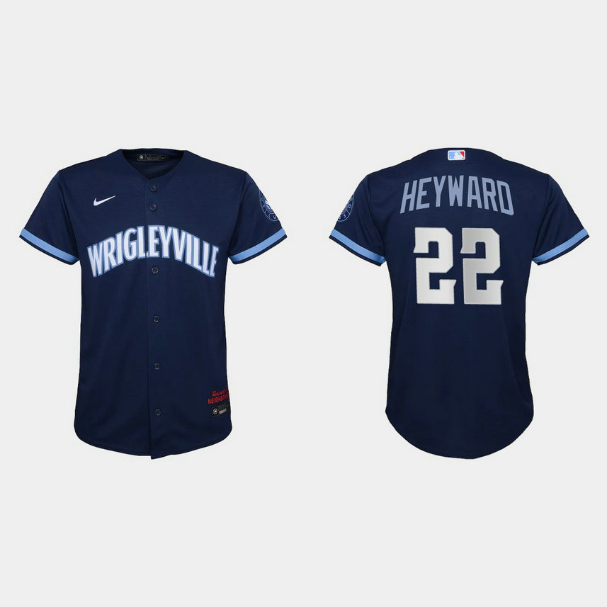 Chicago Cubs #22 Jason Heyward Youth Nike 2021 City Connect Navy MLB Jersey