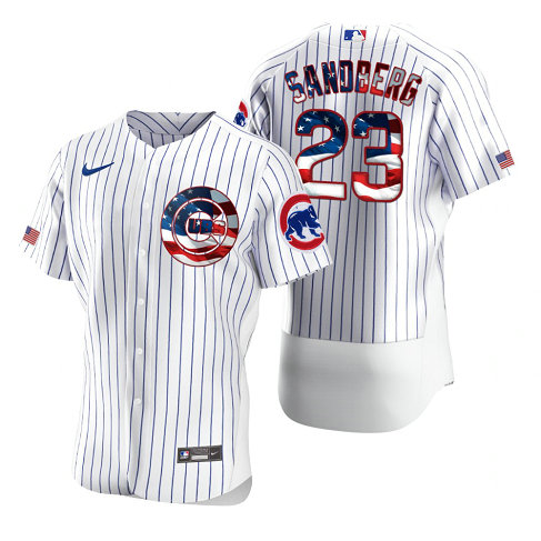 Chicago Cubs #23 Ryne Sandberg Men's Nike White Fluttering USA Flag Limited Edition Authentic MLB Jersey