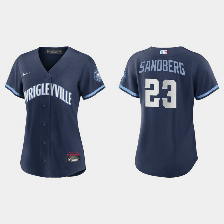 Chicago Cubs #23 Ryne Sandberg Women's Nike 2021 City Connect Navy MLB Jersey