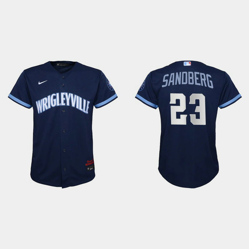 Chicago Cubs #23 Ryne Sandberg Youth Nike 2021 City Connect Navy MLB Jersey