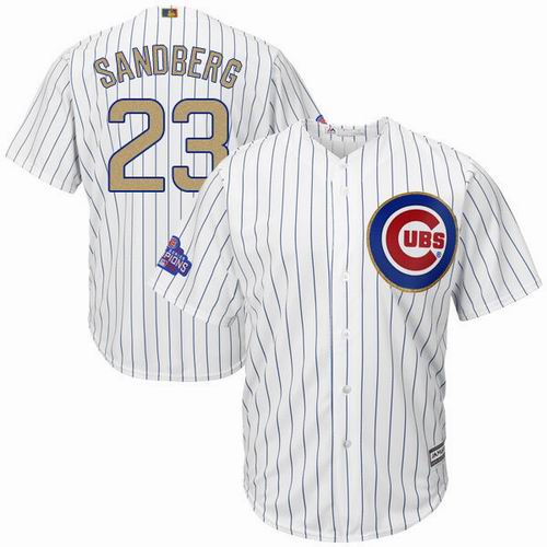 Chicago Cubs #23 Ryne Sandberg white 2017 Gold Program 2016 World Series Champions Jersey