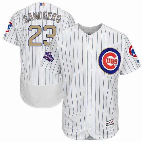 Chicago Cubs #23 Ryne Sandberg white flexbase 2017 Gold Program 2016 World Series Champions Jersey