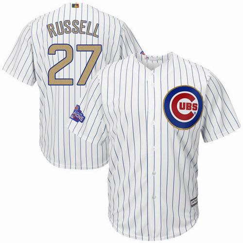 Chicago Cubs #27 Addison Russell white 2017 Gold Program 2016 World Series Champions Jersey