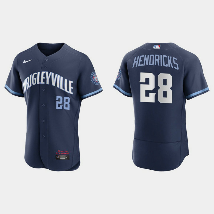 Chicago Cubs #28 Kyle Hendricks Men's Nike 2021 City Connect Authentic Navy MLB Jersey