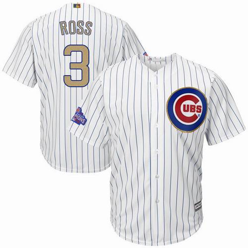Chicago Cubs #3 David Ross White 2017 Gold Program 2016 World Series Champions Jersey