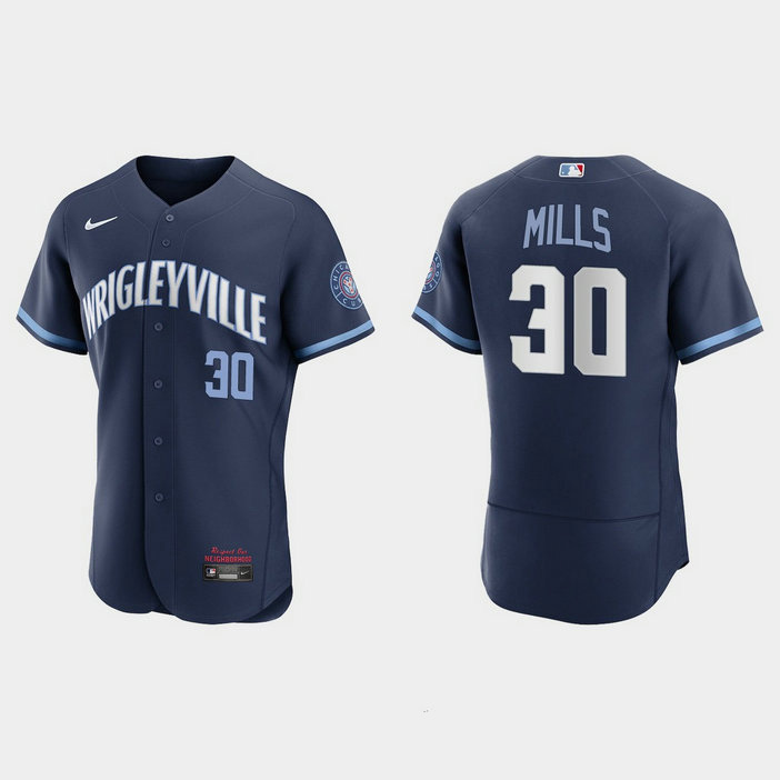 Chicago Cubs #30 Alec Mills Men's Nike 2021 City Connect Authentic Navy MLB Jersey