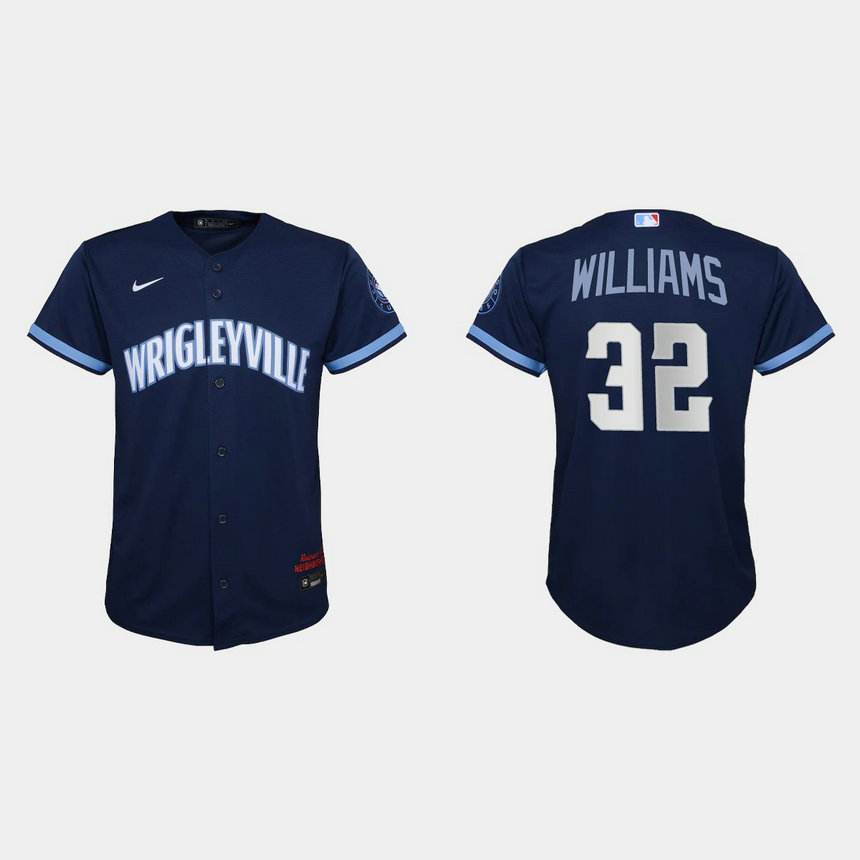 Chicago Cubs #32 Trevor Williams Youth Nike 2021 City Connect Navy MLB Jersey