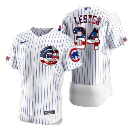 Chicago Cubs #34 Jon Lester Men's Nike White Fluttering USA Flag Limited Edition Authentic MLB Jersey