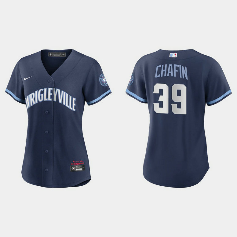 Chicago Cubs #39 Andrew Chafin Women's Nike 2021 City Connect Navy MLB Jersey