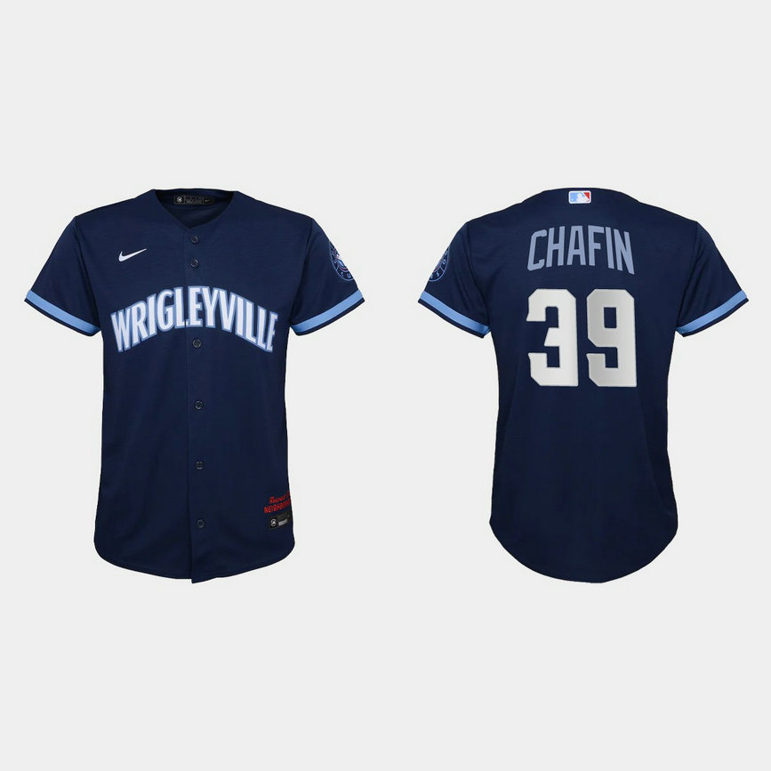 Chicago Cubs #39 Andrew Chafin Youth Nike 2021 City Connect Navy MLB Jersey