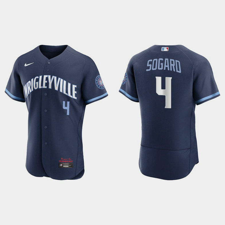 Chicago Cubs #4 Eric Sogard Men's Nike 2021 City Connect Authentic Navy MLB Jersey