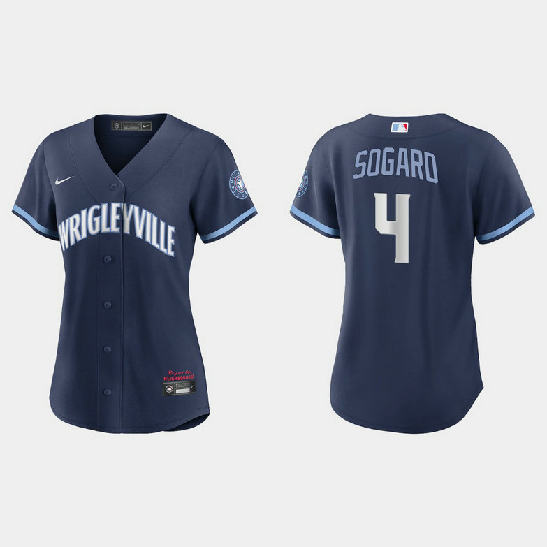 Chicago Cubs #4 Eric Sogard Women's Nike 2021 City Connect Navy MLB Jersey