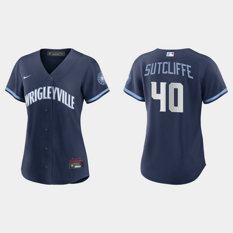 Chicago Cubs #40 Rick Sutcliffe Women's Nike 2021 City Connect Navy MLB Jersey