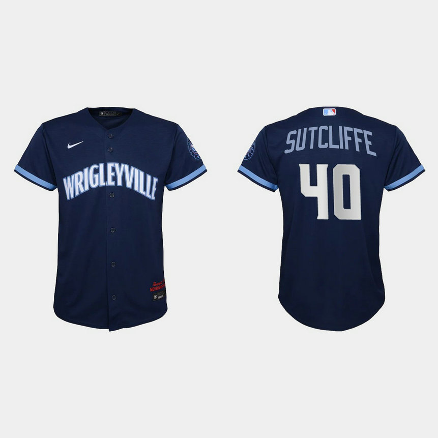 Chicago Cubs #40 Rick Sutcliffe Youth Nike 2021 City Connect Navy MLB Jersey